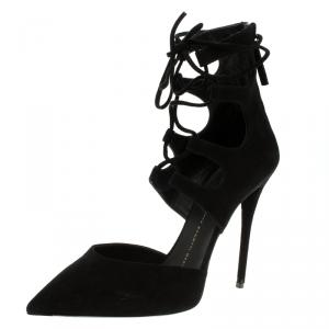 Pre Owned Giuseppe Zanotti Black Suede Lace Up Pointed Toe Pumps Size 40