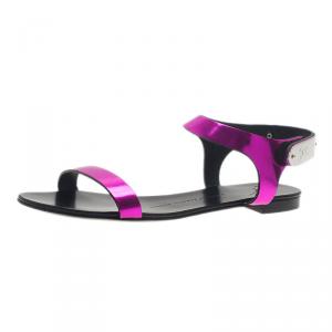 Pre Owned Giuseppe Zanotti Purple Leather Nuvoroll Flat Sandals Size 37 