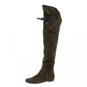 Pre Owned Giuseppe Zanotti Green Suede Over the Knee Boots Size 37