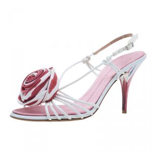 Pre Owned Giuseppe Zanotti Pink Satin Rose Detail Slingback Sandals Size 37