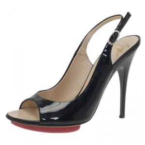 Pre Owned Giuseppe Zanotti Black Patent Open Toe Slingback Sandals Size 36.5