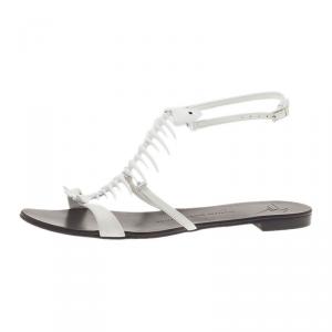 Pre Owned Giuseppe Zanotti White Fishbone Flat Sandals Size 38