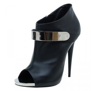 Pre Owned Giuseppe Zanotti Black Leather Plated Peep Toe Ankle Boots Size 41
