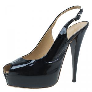 Pre Owned Giuseppe Zanotti Black Patent Peep Toe Platform Slingback Sandals Size 39