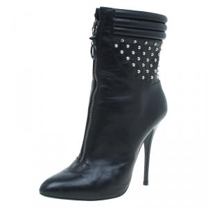 Pre Owned Giuseppe Zanotti Black Leather Studded Zipper Detail Mid Calf Boots Size 39.5