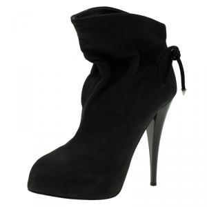 Pre Owned Giuseppe Zanotti Black Leather Bow Tie Ankle Boots Size 38.5