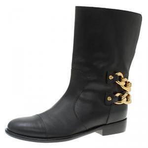 Pre Owned Giuseppe Zanotti Black Leather Chain Detail Ankle Boots Size 38.5