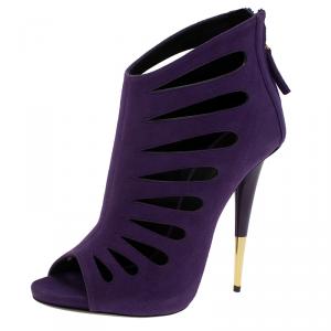 Pre Owned Giuseppe Zanotti Purple Suede Cutout Ankle Boots Size 40