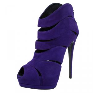 Pre Owned Giuseppe Zanotti Purple Suede Wave-Cutout Ankle Boots Size 39.5