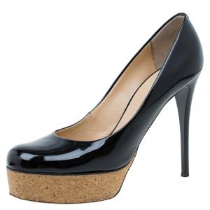 Pre Owned Giuseppe Zanotti Black Patent Cork Platform Pumps Size 38.5