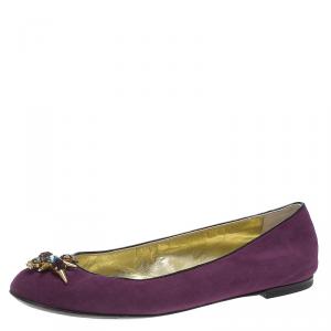 Pre Owned Giuseppe Zanotti Purple Suede Embellished Ballet Flats Size 37.5