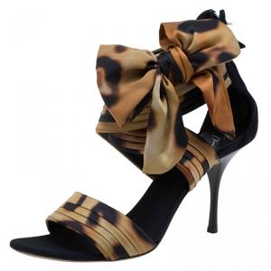 Pre Owned Giuseppe Zanotti Leopard Print Silk and Suede Bow Detail Sandals Size 40