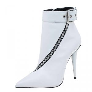 Pre Owned Giuseppe Zanotti White Leather Asymmetrical Zip Ankle Boots Size 37.5