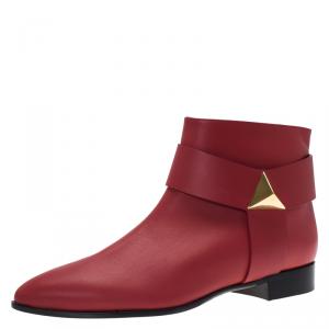Pre Owned Giuseppe Zanotti Red Leather Pyramid Stud Ankle Boots Size 41