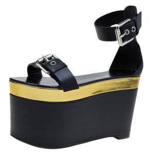 Pre Owned Giuseppe Zanotti Black Leather Ankle Strap Platform Sandals Size 36