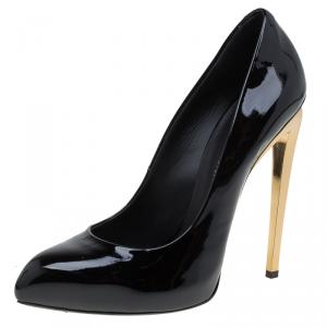 Pre Owned Giuseppe Zanotti Black Patent Gold Heel Pumps Size 39