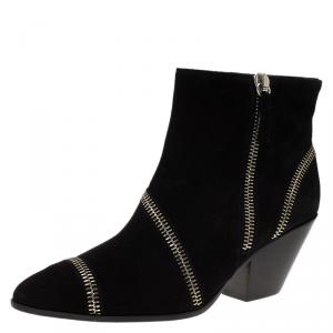 Pre Owned Giuseppe Zanotti Black Suede Guns 55 Zip Detail Ankle Boots Size 41