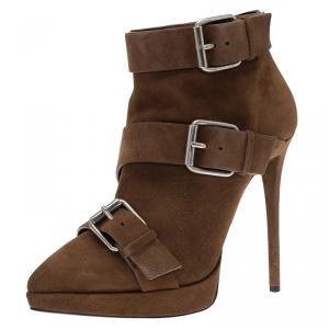 Pre Owned Giuseppe Zanotti Brown Buckled Suede Emy Platform Ankle Boots Size 40