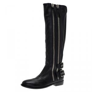 Pre Owned Giuseppe Zanotti Black Leather Zip Trimmed Cobain Knee Boots Size 41