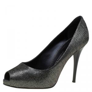 Pre Owned Giuseppe Zanotti Grey Metalllic Suede Peep Toe Pumps Size 37