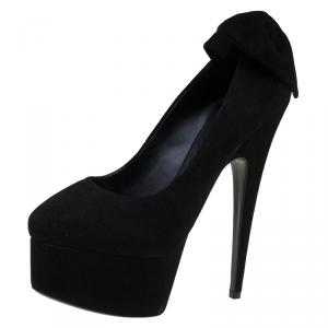 Pre Owned Giuseppe Zanotti Black Suede Debra Bow Platform Pumps Size 38.5