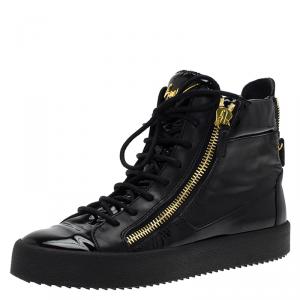 Pre Owned Giuseppe Zanotti Black Patent Leather High Top Sneakers Size 40
