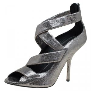 Pre Owned Giuseppe Zanotti Silver Metallic Leather Criss Cross Sandals Size 40