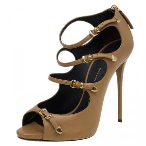 Pre Owned Giuseppe Zanotti Tan Brown Leather Strappy Sandals Size 41