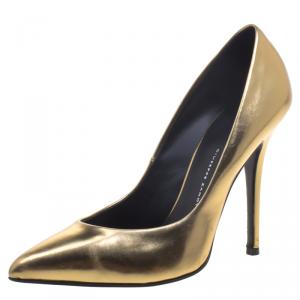Pre Owned Giuseppe Zanotti Gold Leather Pointed Toe Pumps Size 38.5