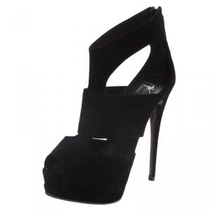 Pre Owned Giuseppe Zanotti Black Suede Cutout Booties Size 36.5
