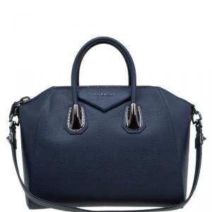 Pre Owned Givenchy Navy Leather Medium Antigona Satchel
