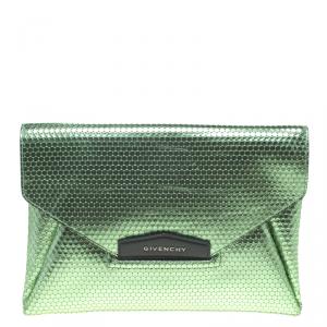 Pre Owned Givenchy Metallic Green Antigona Envelope Clutch