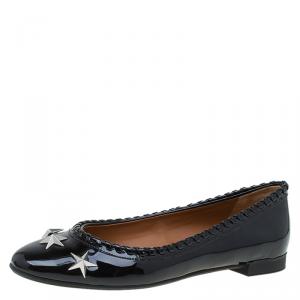 Givenchy Black Patent Whipstitch Detail Star Studded Ballet Flats Size 38