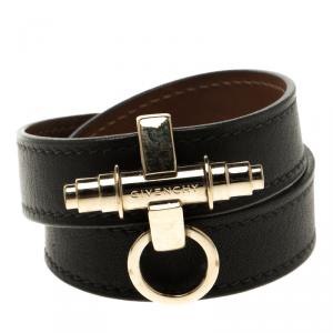 Givenchy Obsedia Brown Leather Gold Tone Wrap Around Bracelet
