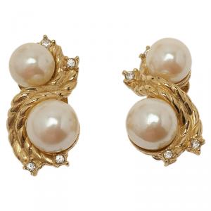 Givenchy Double Faux Pearl Crystal Clip On Earrings
