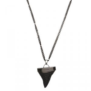 Givenchy Shark Tooth Black Crystals Silver Tone Pendant Necklace