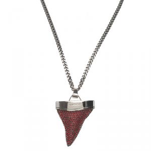Givenchy Shark Tooth Red Crystals Silver Tone Pendant Necklace