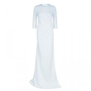 Givenchy White Ruche Waist Side Slit Crepe Jersey Gown M