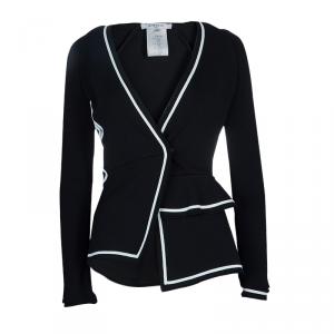 Givenchy Black Applique Embroidered Ruffle Detail Knit Jacket XS