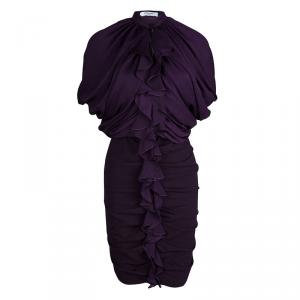 Givenchy Purple Draped Ruffle Detail Zip Front Ruched Dress M