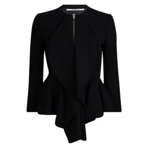 Givenchy Black Knit Ruffle Detail Zip Front High Low Peplum Jacket M