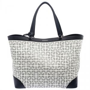 Pre Owned Givenchy White/Black Coated Canvas and Leather Shopper Tote
