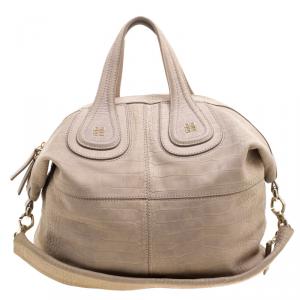 Pre Owned Givenchy Beige Croc Embossed Leather Medium Nightingale Tote