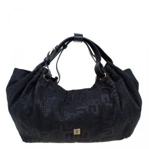 Pre Owned Givenchy Black Fabric Logo Print Hobo