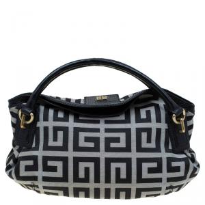 Pre Owned Givenchy Black/Grey Fabric Logo Print Hobo