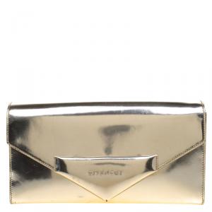 Pre Owned Givenchy Gold Patent Leather Antigona Enveloped Clutch