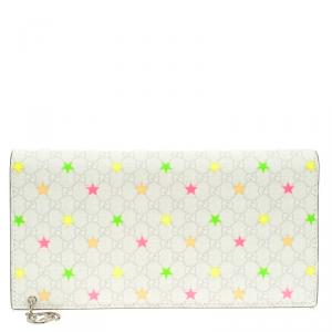 Gucci White Micro GG Supreme Canvas Neon Stars Continental Wallet 