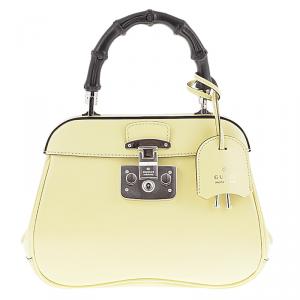 Pre Owned Gucci Light Yellow Leather Mini Lady Lock Top Handle Bag