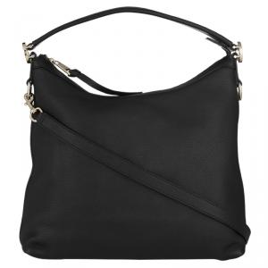 Pre Owned Gucci Black Pebbled Calfskin Leather Miss GG Hobo 