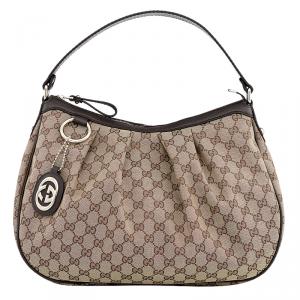 Pre Owned Gucci Beige/Ebony GG Canvas Medium Sukey Hobo